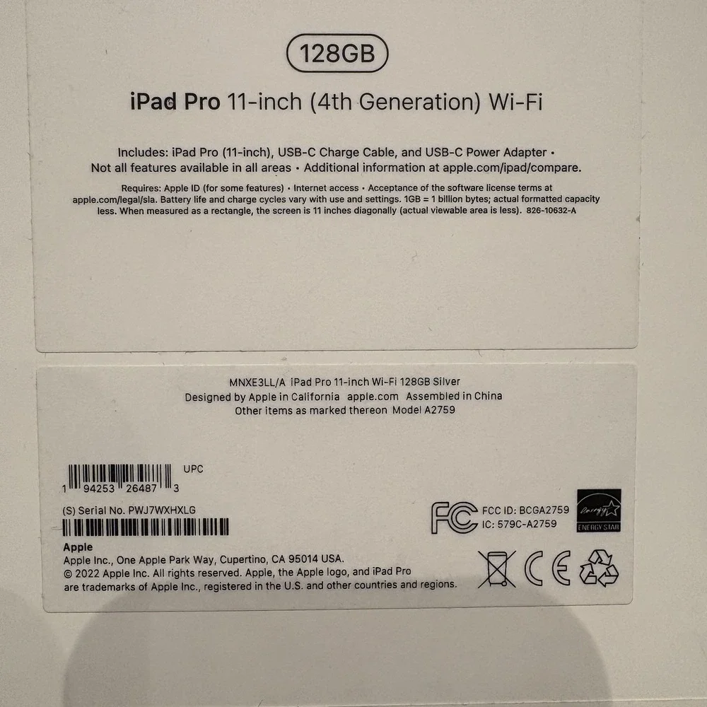 Lot‎ Of 2 Empty Box For Apple iPad Pro 11-inch 4th Gen 128GB Silver Model A2759